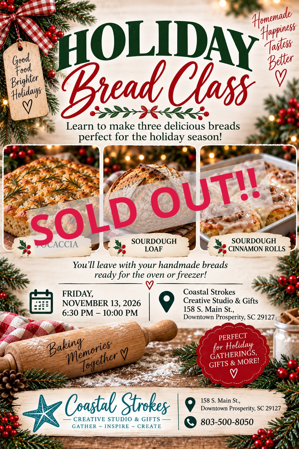 SPECIALTY ~ Holiday Bread Workshop ~ 11/13/26 ~ 6:30-10:00