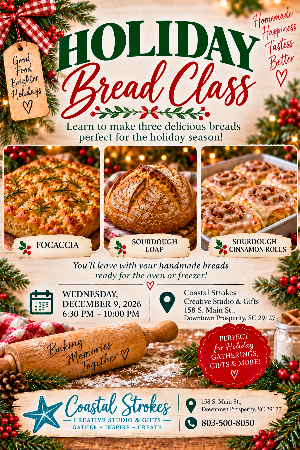 SPECIALTY ~ Holiday Bread Workshop ~ 12/9/26 ~ 6:30-10:00