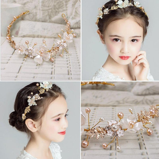 Handamde Lucury Hair Accessories For Girls Kids Flower Crown Adjustable Flower Headband Pearls Head Wreath For Girls