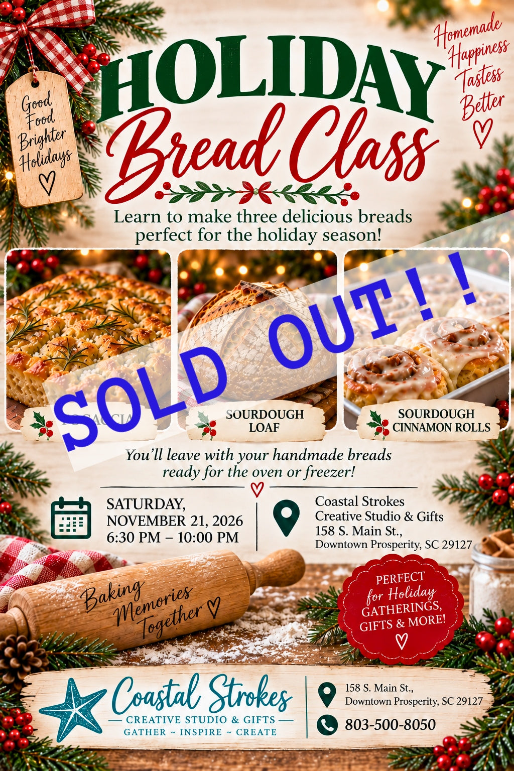 SPECIALTY ~ Holiday Bread Workshop ~ 11/21/26 ~ 6:30-10:00