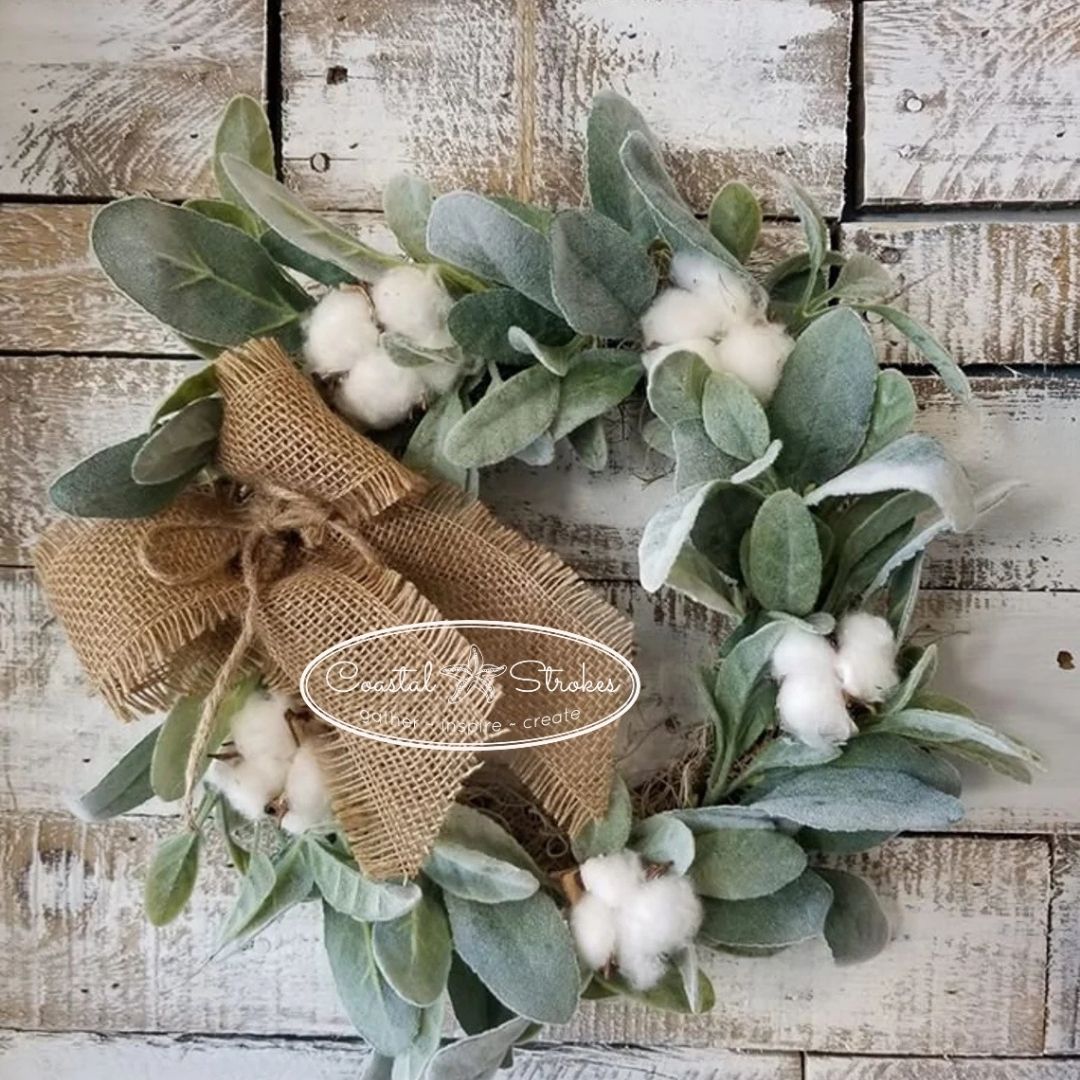Spring Lambs Ear and Cotton Farmhouse Wreath