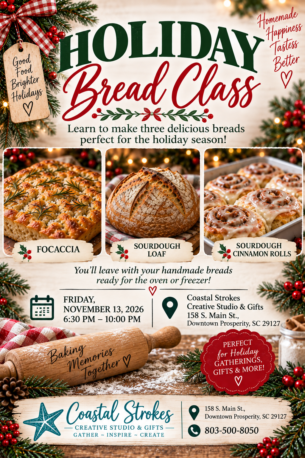 SPECIALTY ~ Holiday Bread Workshop ~ 11/13/26 ~ 6:30-10:00