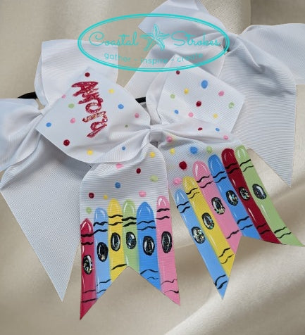Back To School Hand Painted Hairbow