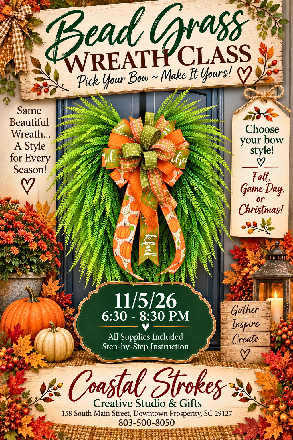 SPECIALTY ~ Bead Grass Wreath Class ~ 11/5/26 ~ 6:30-8:30