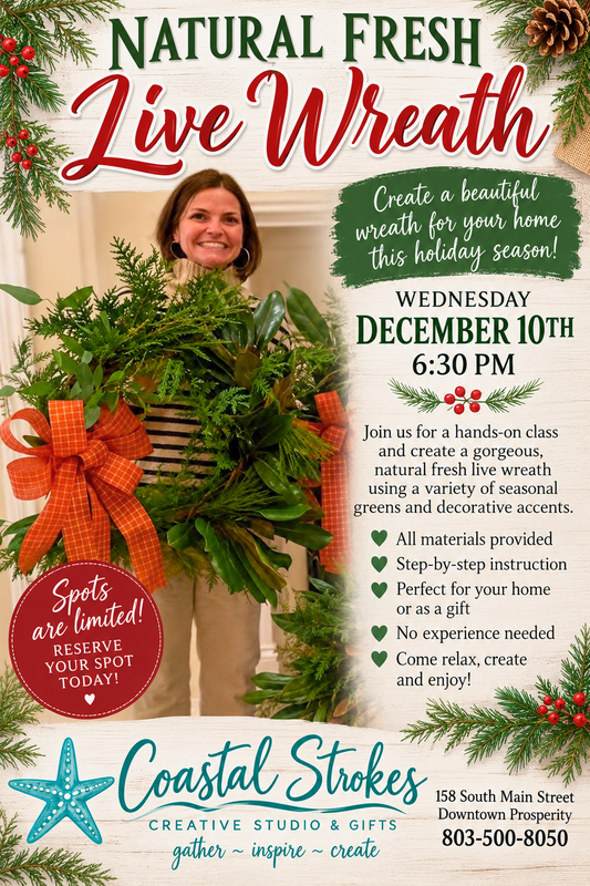 SPECIALTY ~ Natural Live Wreath Workshop ~ 12/10/26 ~ 6:30-8:30
