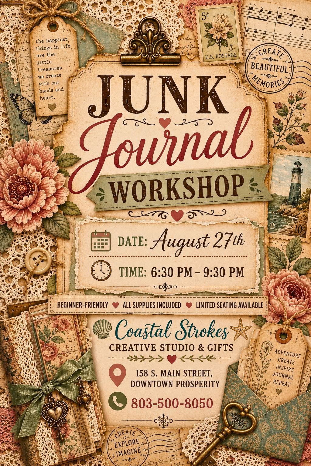 SPECIALTY ~ Junk Journal Workshop ~ 8/27/26 ~ 6:30-9:30