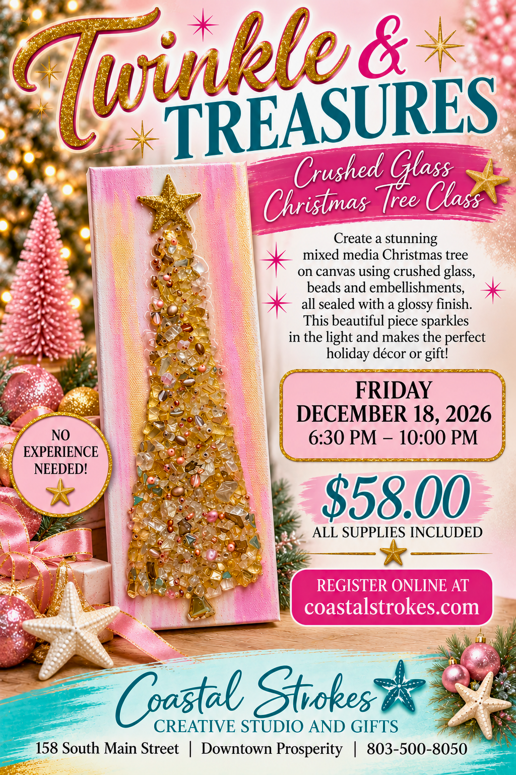 Twinkles & Treasures Crushed Glass Christmas Tree Workshop ~ 12/18/26 ~ 6:30-10:00