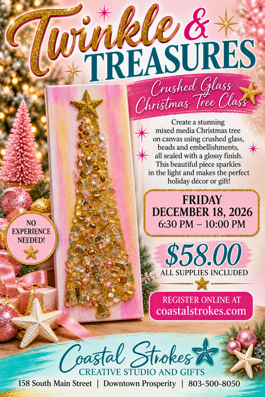 Twinkles & Treasures Crushed Glass Christmas Tree Workshop ~ 12/18/26 ~ 6:30-10:00