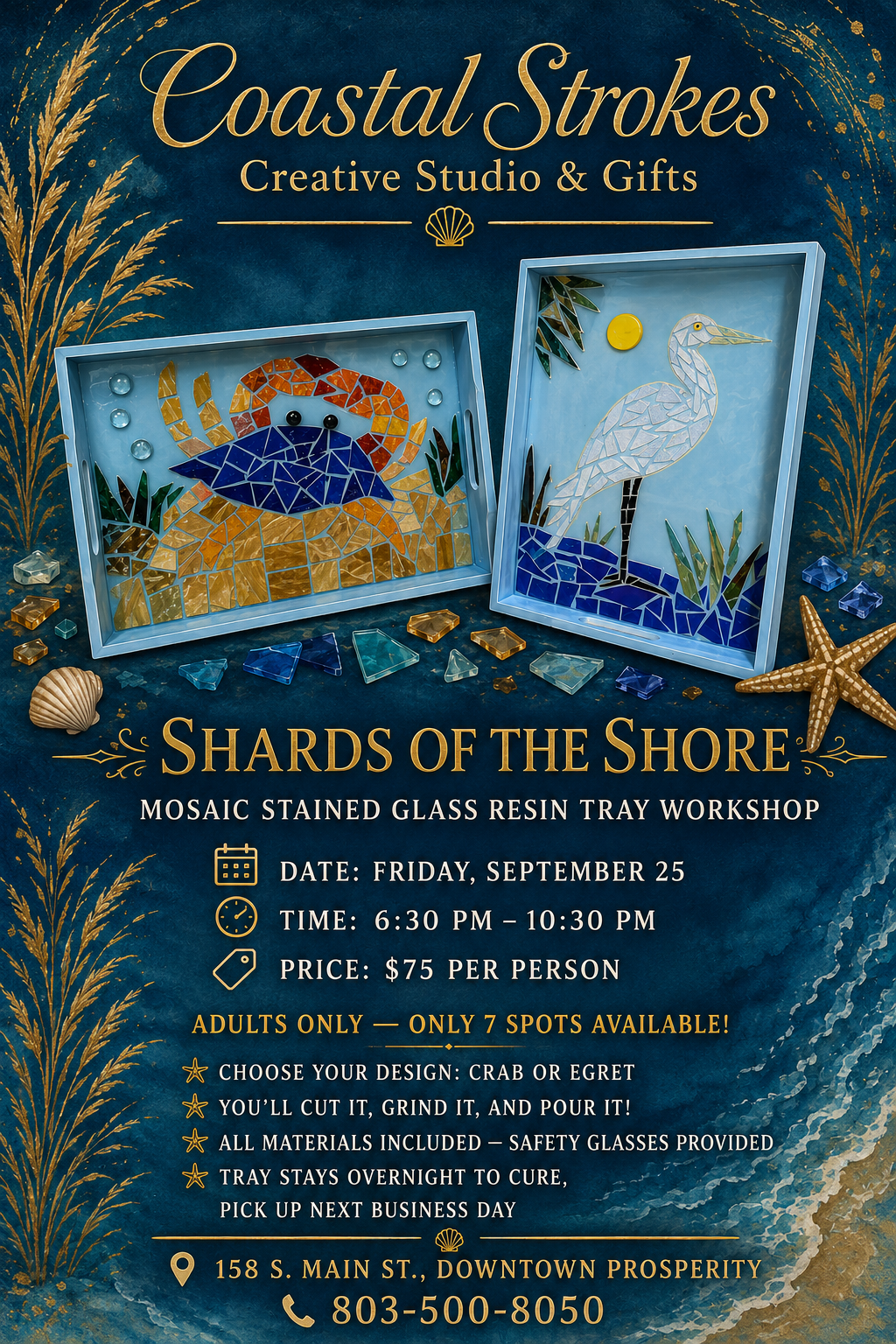 SPECIALTY ~ Shards of The Shore ~ Stained Glass Mosaic Resin Tray ~ 9/25/26 ~ 6:30-10:30