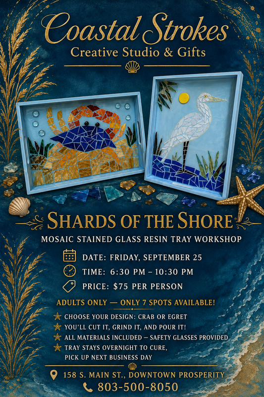 SPECIALTY ~ Shards of The Shore ~ Stained Glass Mosaic Resin Tray ~ 9/25/26 ~ 6:30-10:30