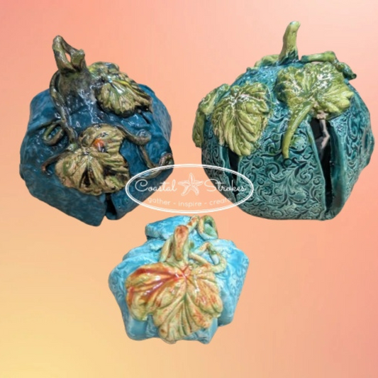 Hand Build Pottery Class ~ Pumpkin Trio ~ 10/9/25 ~ 6:30-9:00