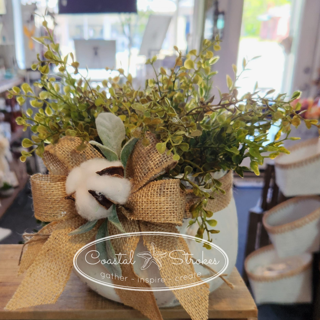 Chippy Pot with Lambs Ear and Cotton