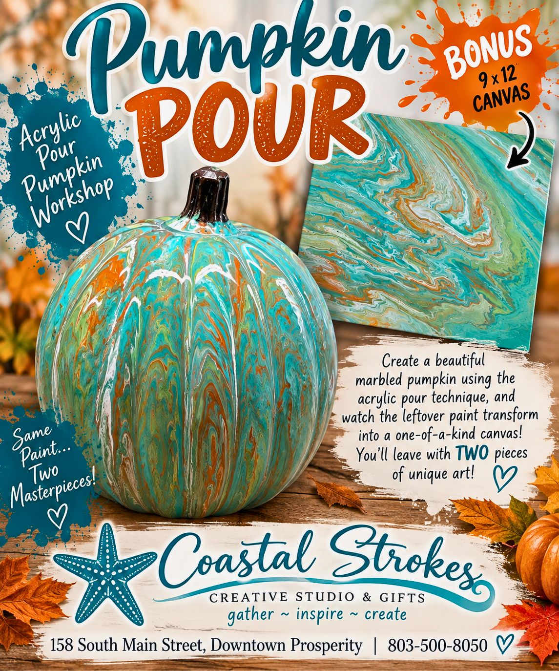 PUMPKIN POUR – Acrylic Pour Workshop ~ 10/24/26 ~ 11:00-1:00