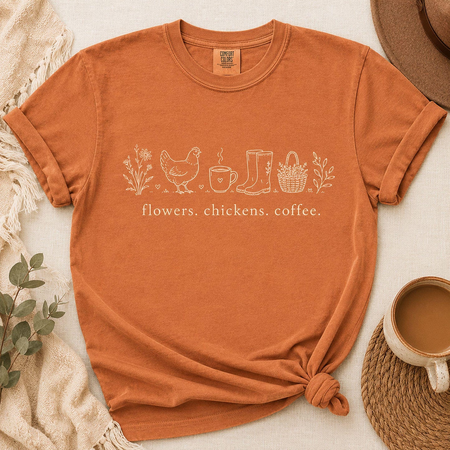 Chicken Mom Shirt - Comfort Colors Tee | Country Living Shirt With Cozy Coffee Vibe