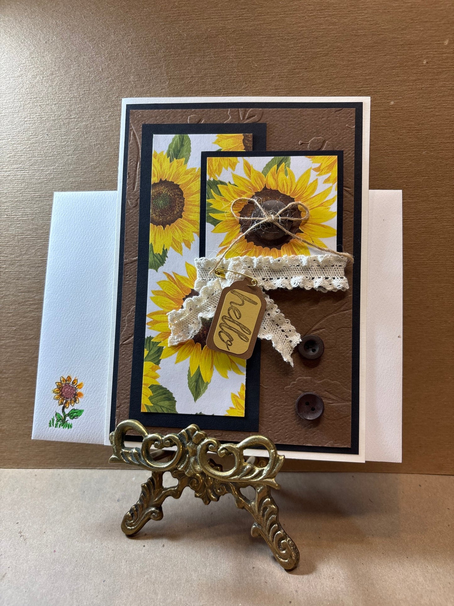 Encouragement-Sunflowers w/Hello Tag Lace & Buttons