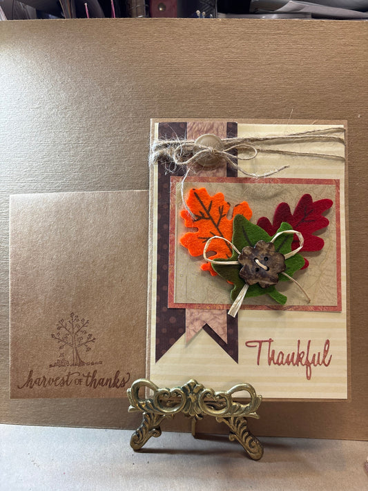 Thanksgiving-Thankful w/ Leaves & Buttons