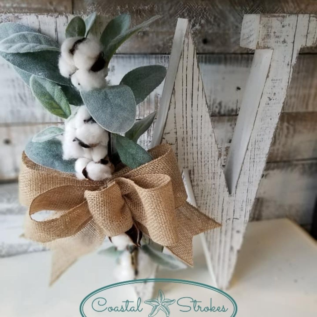Rustic Farmhouse Letters with Lambs Ear and Cotton